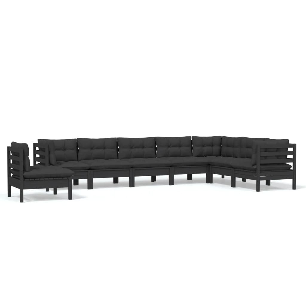 8 Piece Garden Lounge Set with Cushions Black Solid Pinewood