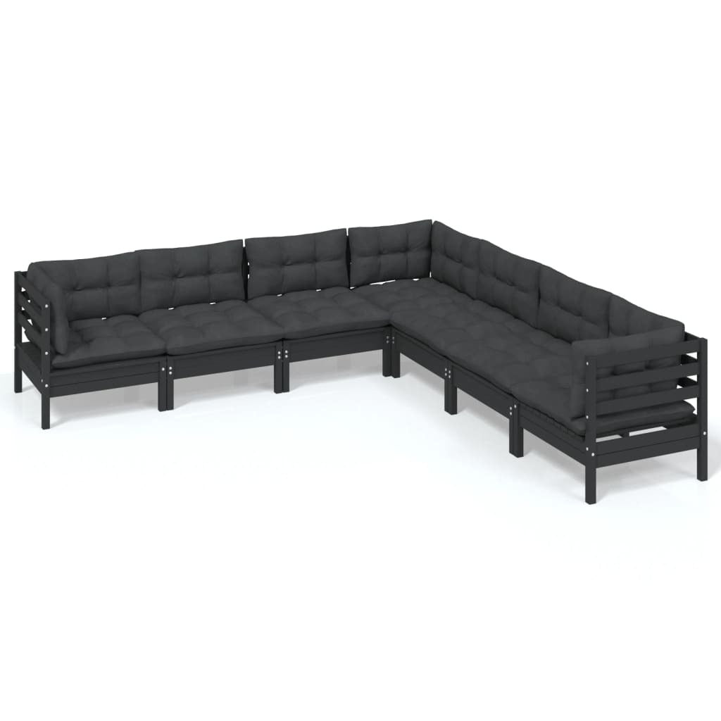 7 Piece Garden Lounge Set with Cushions Black Solid Pinewood