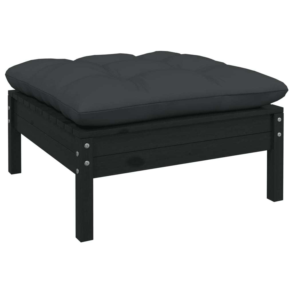 8 Piece Garden Lounge Set with Cushions Black Solid Pinewood