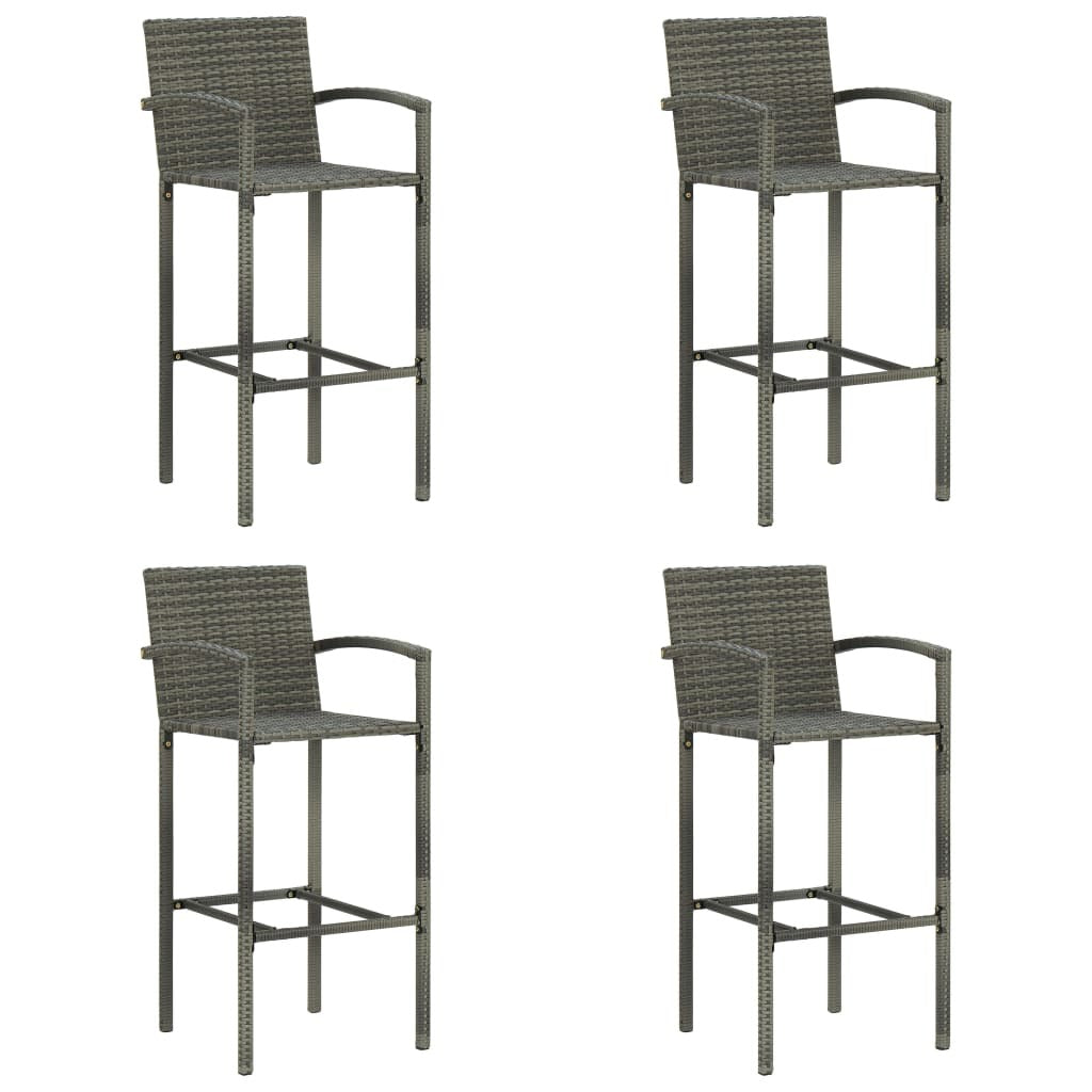 Bar Stools Set of 4 Poly Rattan Outdoor Garden Kitchen Seat Grey