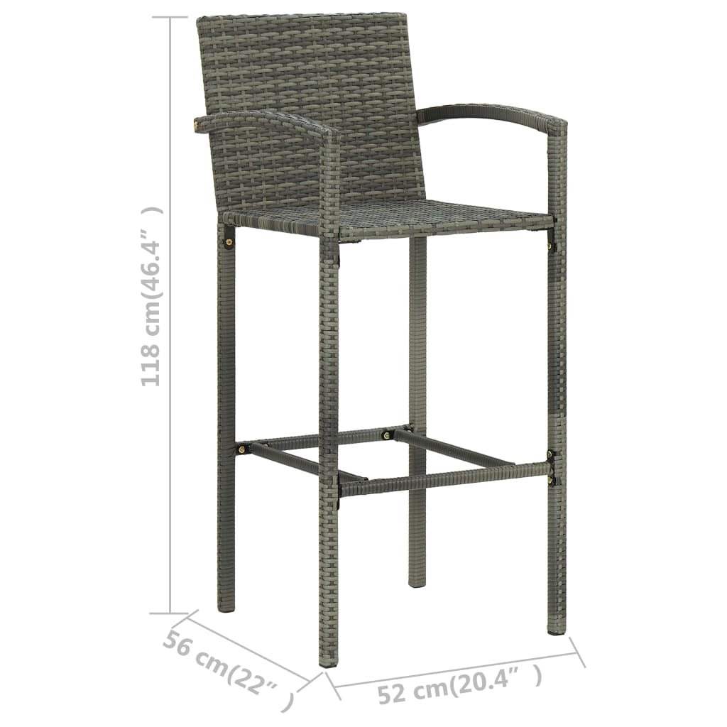 Bar Stools Set of 4 Poly Rattan Outdoor Garden Kitchen Seat Grey