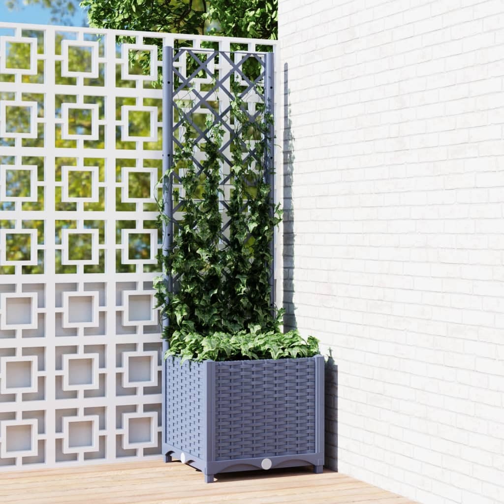 Garden Planter with Trellis PP Weather Resistant Outdoor 40x40x136cm Blue Grey