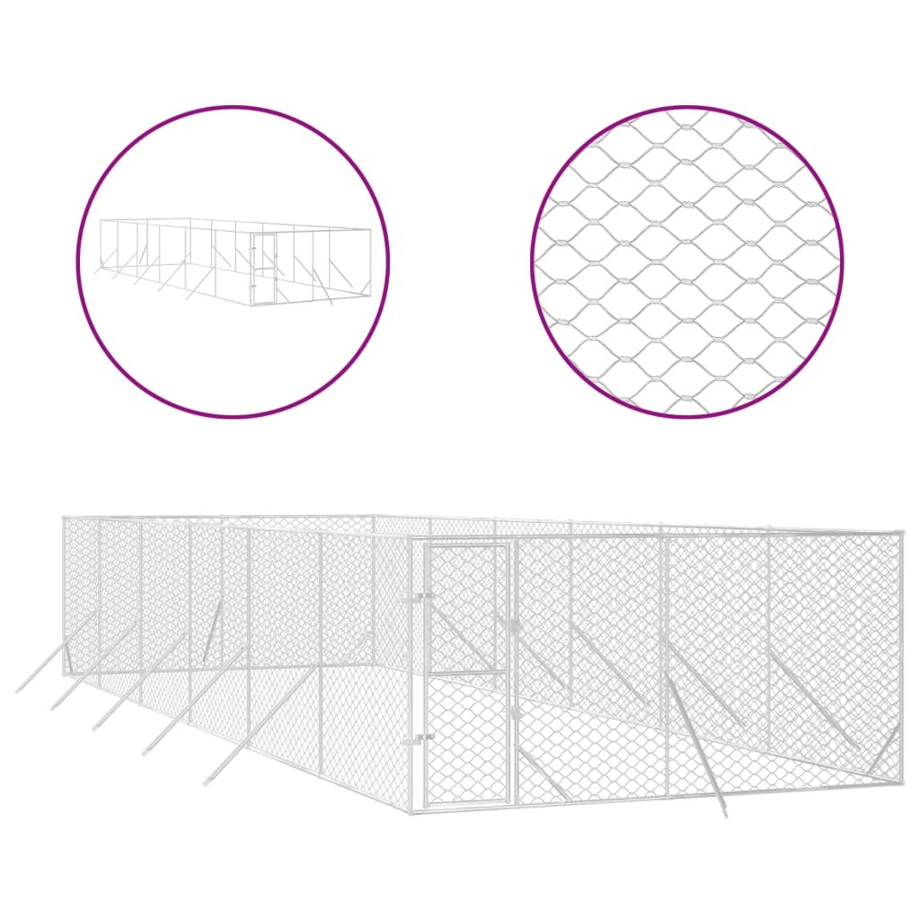 Outdoor Dog Kennel Galvanised Steel Pet Enclosure Run Cage Silver