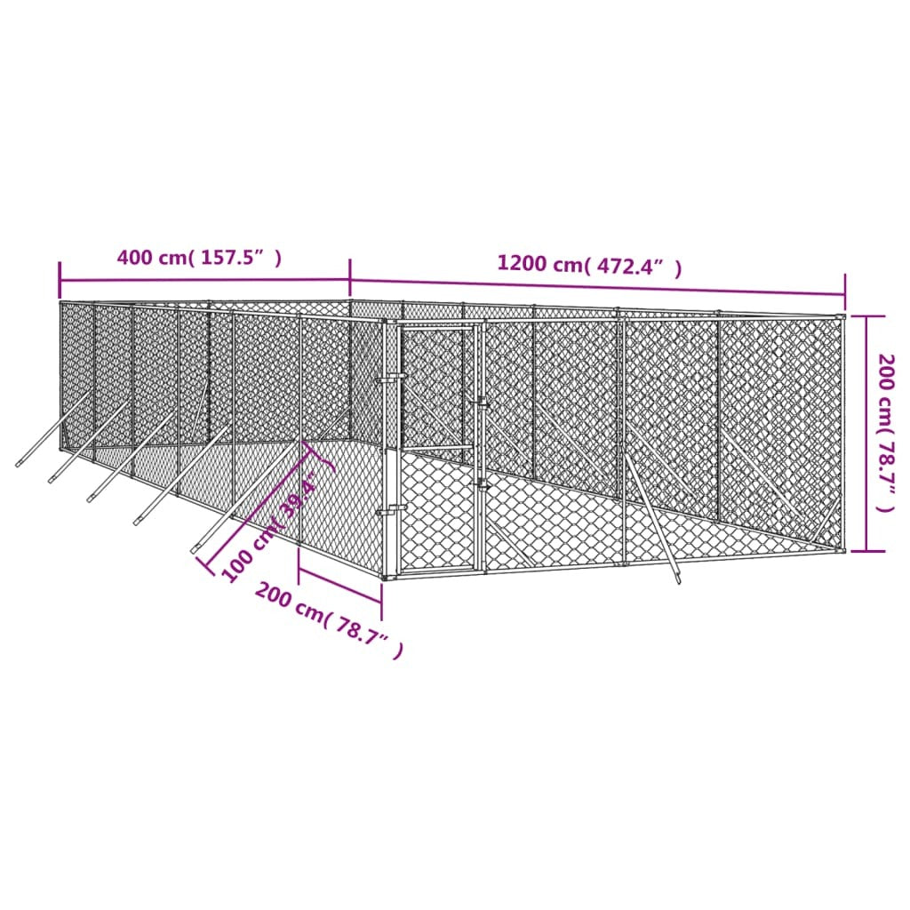 Outdoor Dog Kennel Galvanised Steel Pet Enclosure Run Cage Silver