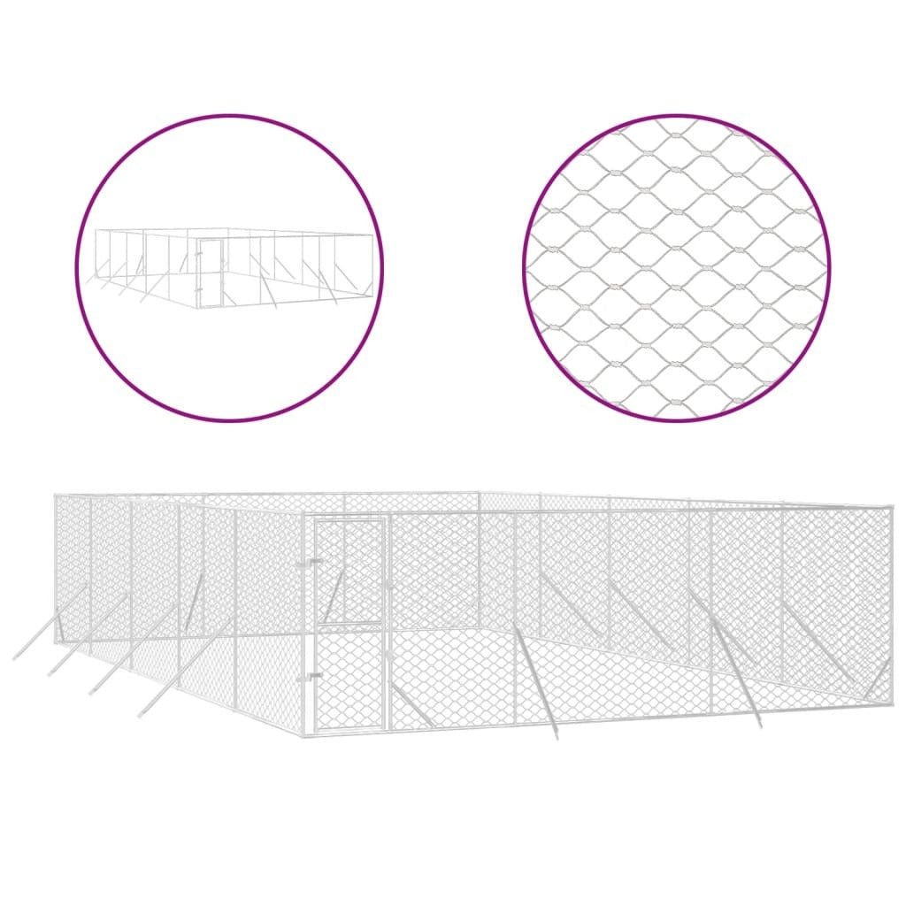 Outdoor Dog Kennel Galvanised Steel Pet Enclosure Run Cage Silver