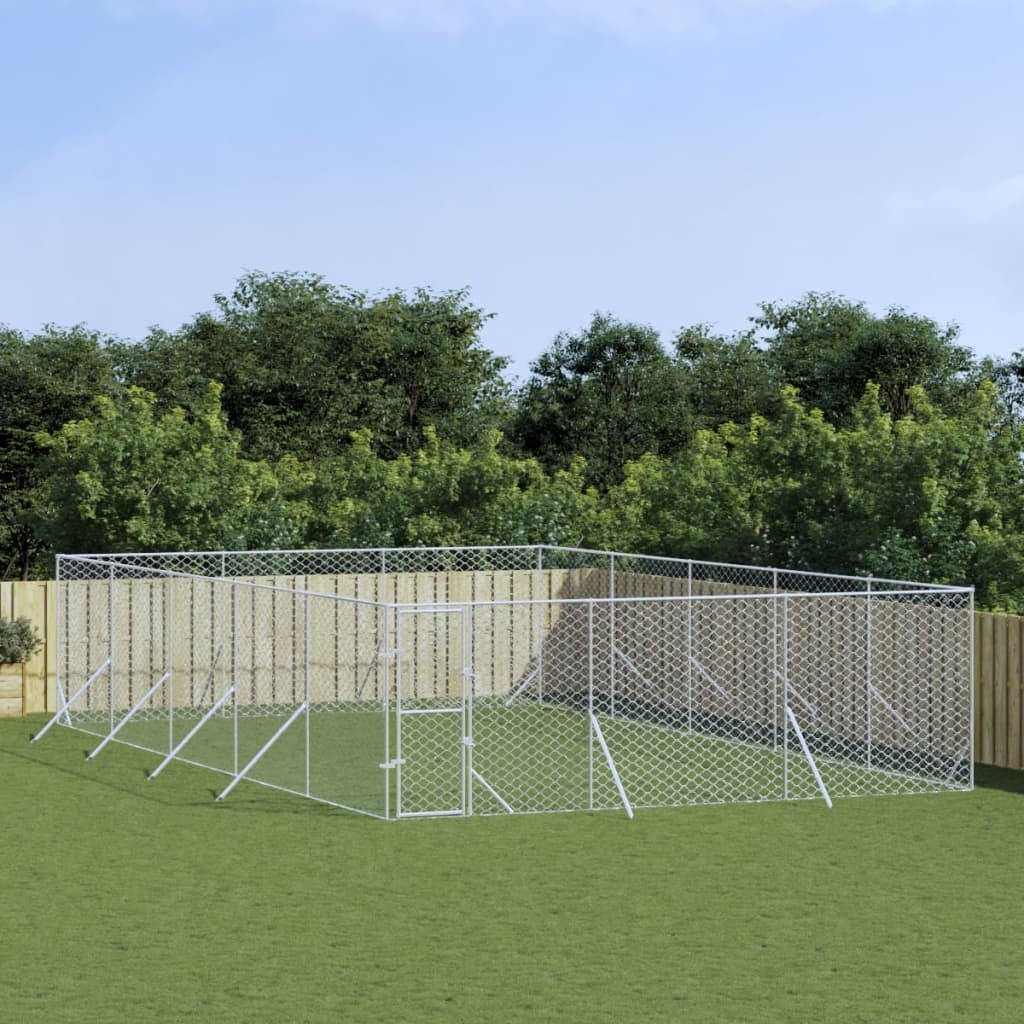 Outdoor Dog Kennel Galvanised Steel Pet Enclosure Run Cage Silver