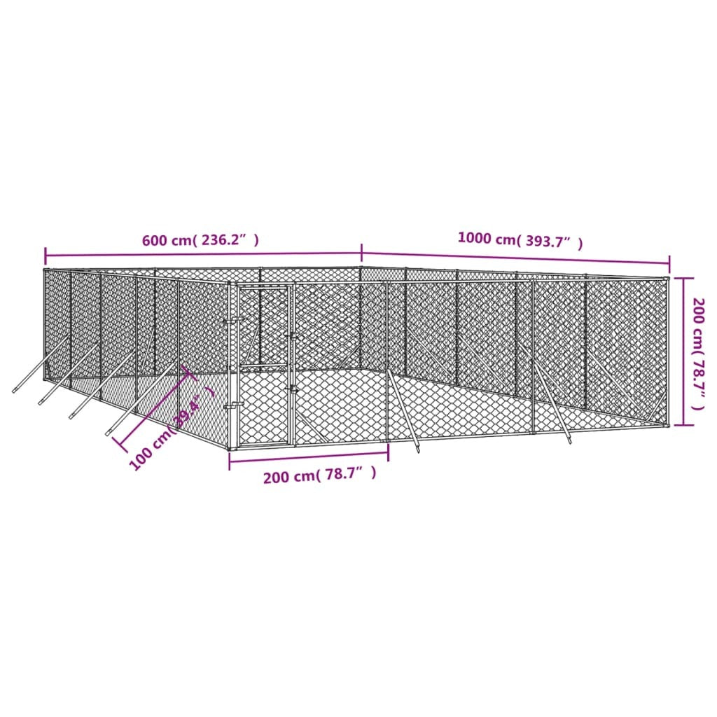 Outdoor Dog Kennel Galvanised Steel Pet Enclosure Run Cage Silver