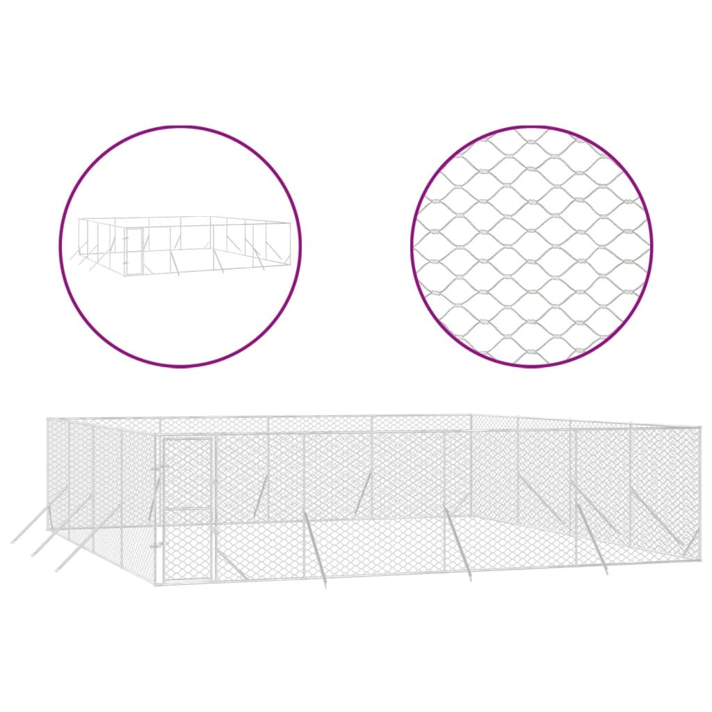 Outdoor Dog Kennel Galvanised Steel Pet Enclosure Run Cage Silver