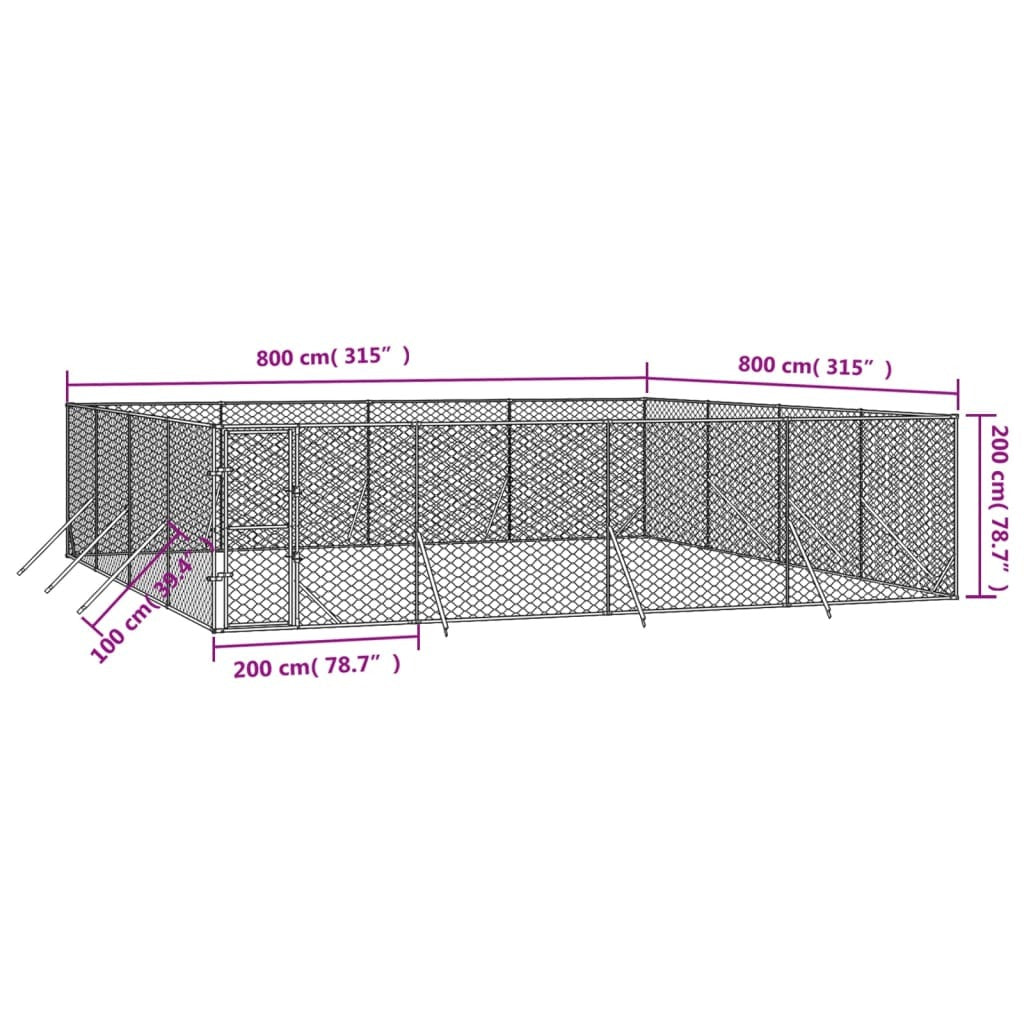 Outdoor Dog Kennel Galvanised Steel Pet Enclosure Run Cage Silver