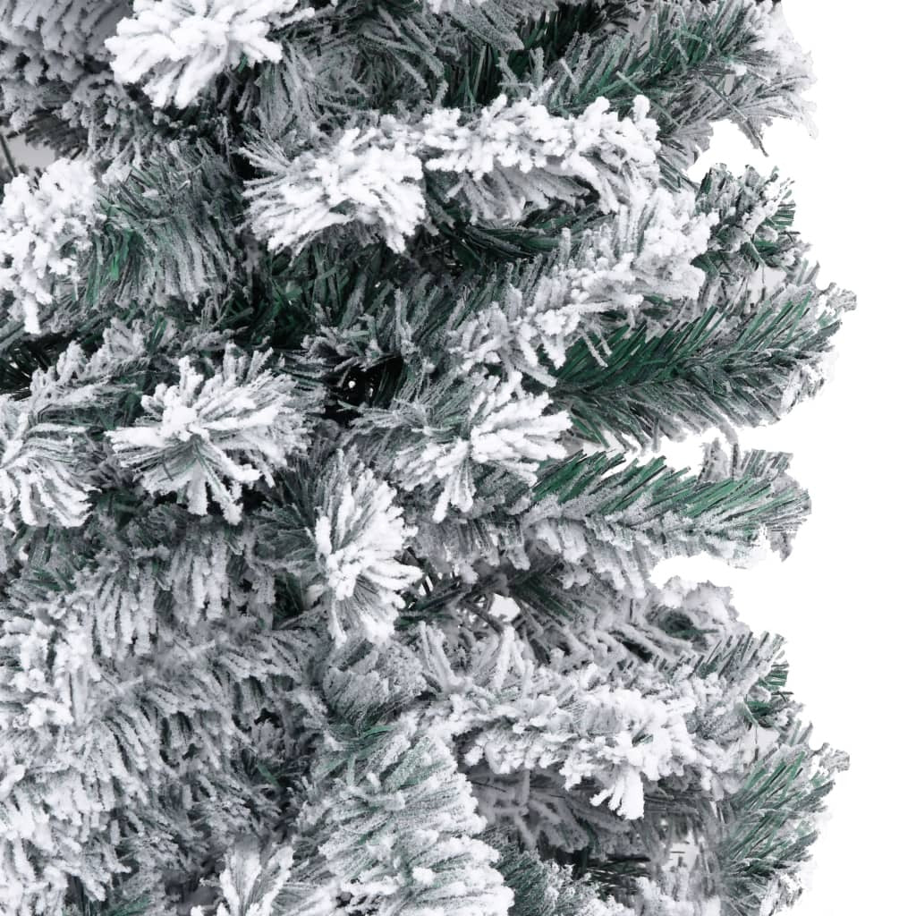 Slim Artificial Christmas Tree with Flocked Snow Green 240 cm PVC