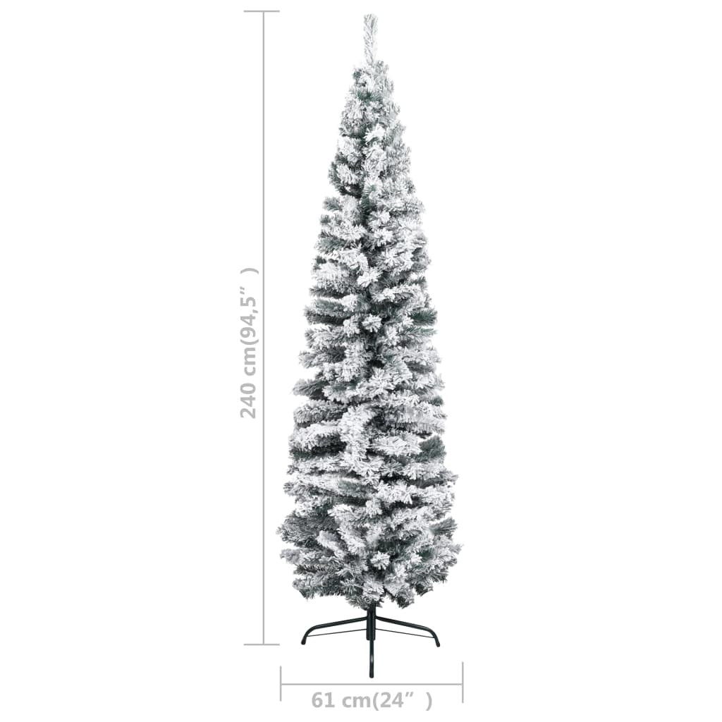 Slim Artificial Christmas Tree with Flocked Snow Green 240 cm PVC