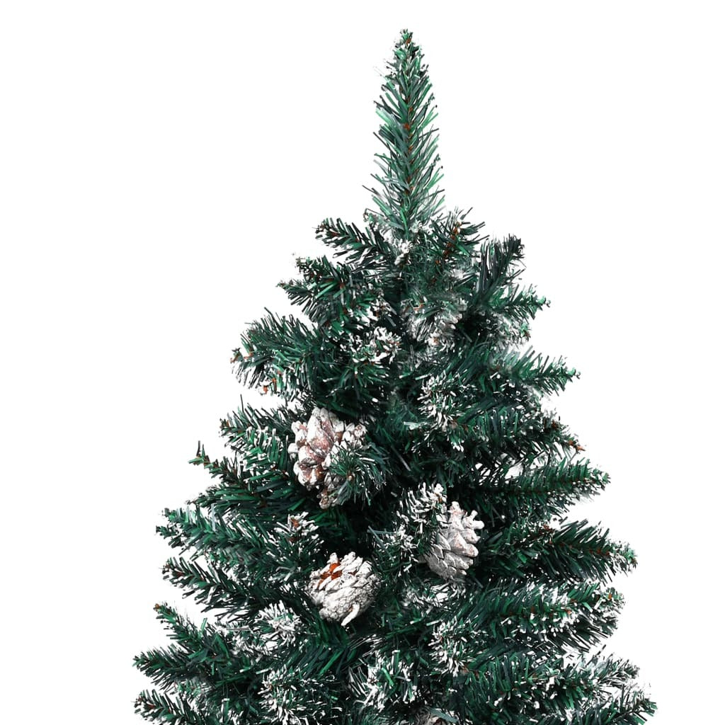 Slim Christmas Tree with Real Wood and White Snow Green 210 cm