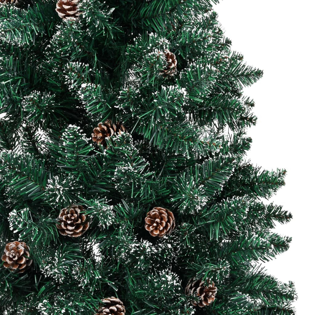 Slim Christmas Tree with Real Wood and White Snow Green 210 cm