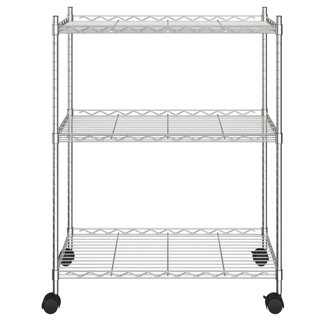 3-Tier Storage Rack with Wheels 60x35x81 cm Chrome 150 kg