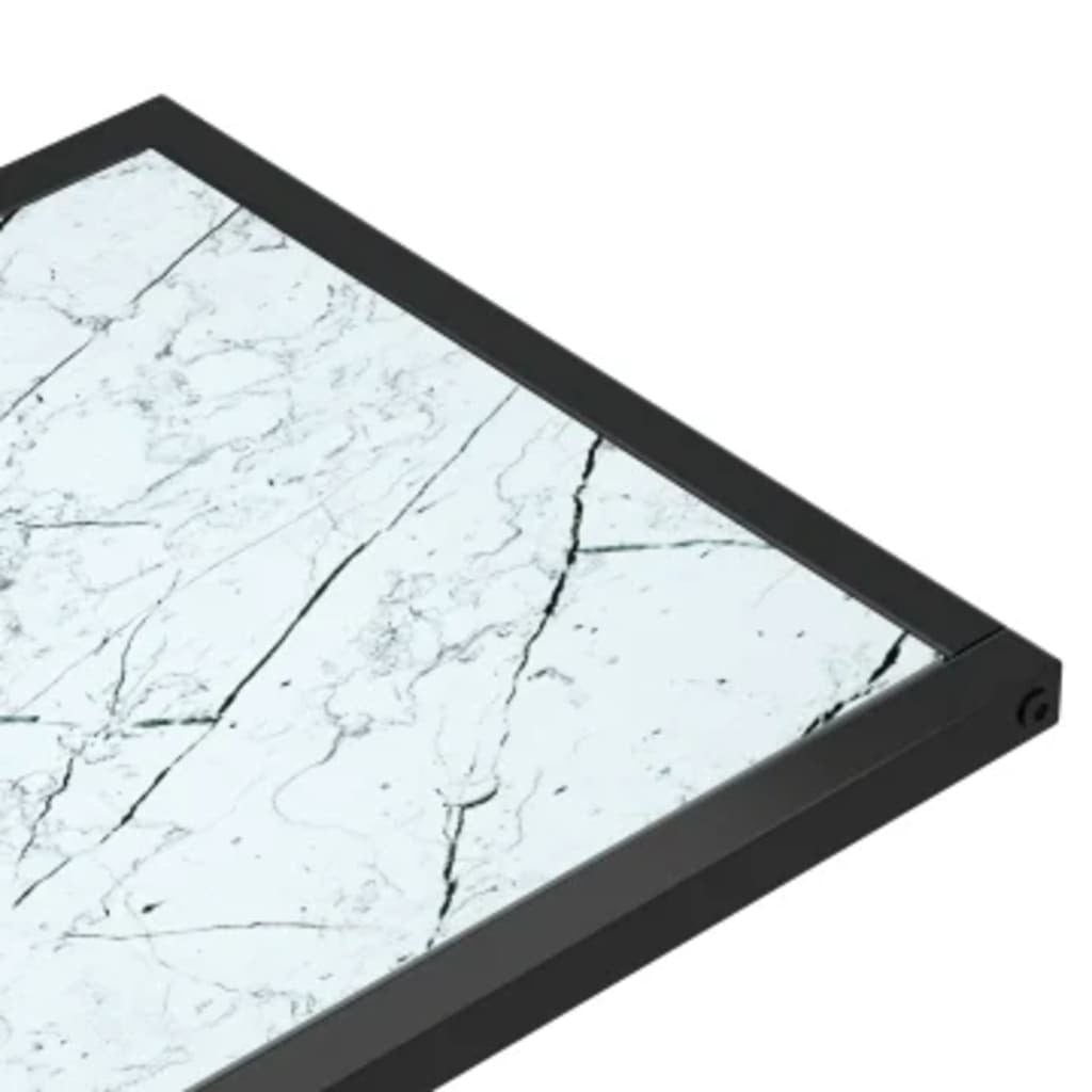Computer Side Table Tempered Glass Marble Effect Iron Frame 50x35x65cm White