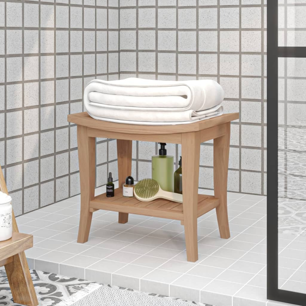Bathroom Side Table Solid Teak Wood Storage Shelf Rustic Finish 50x35x45cm