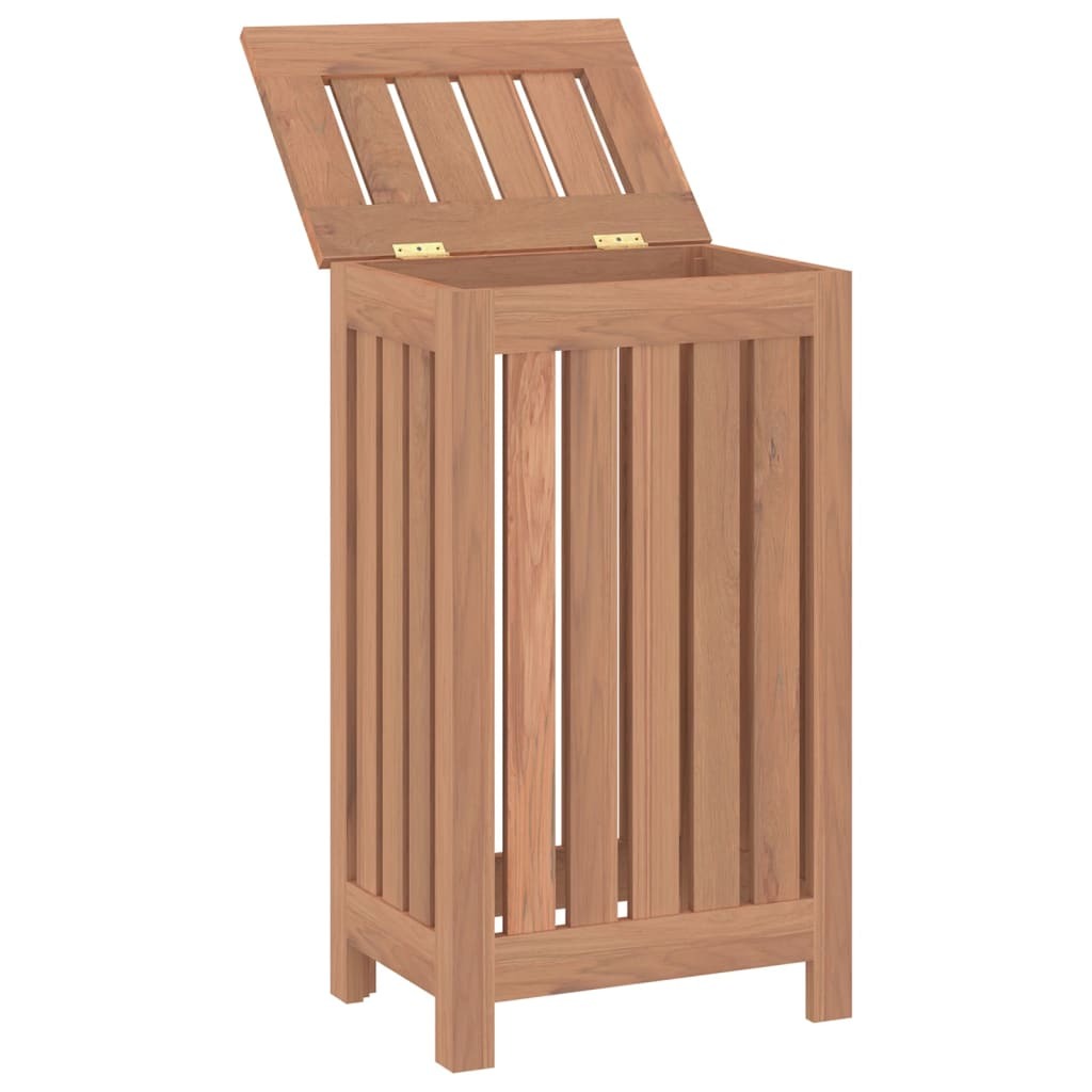 Wash Bin Solid Teak Wood Laundry Basket Slatted Storage Bathroom 35x25x60cm
