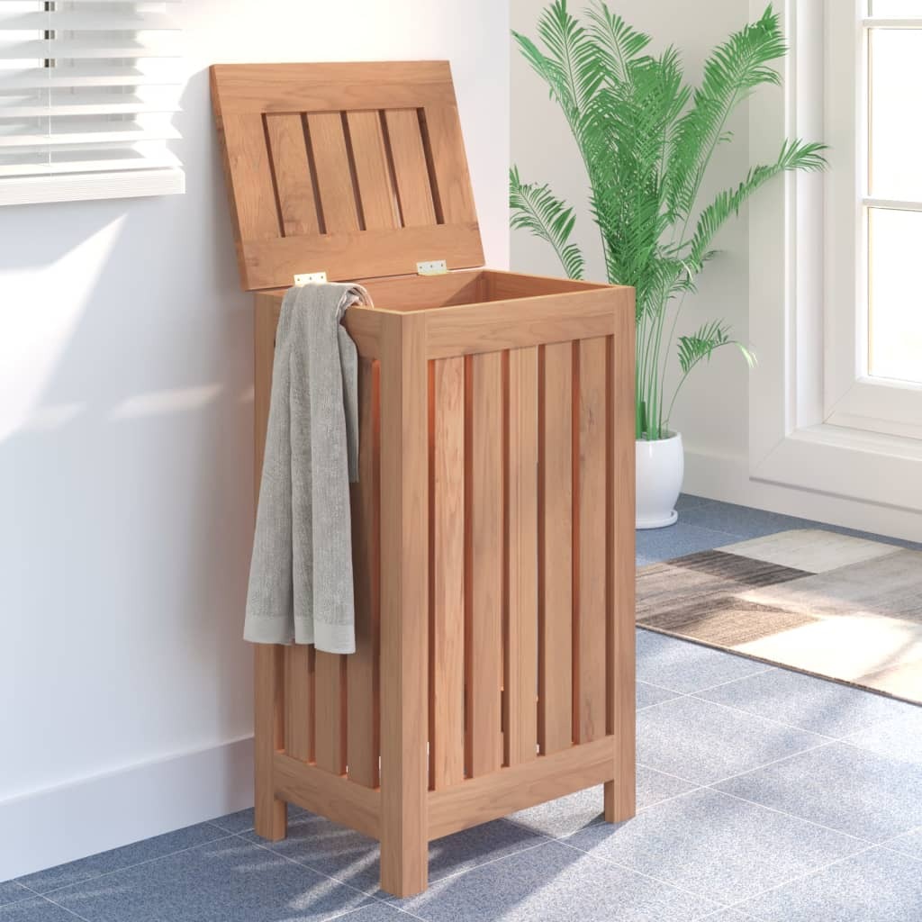 Wash Bin Solid Teak Wood Laundry Basket Slatted Storage Bathroom 35x25x60cm