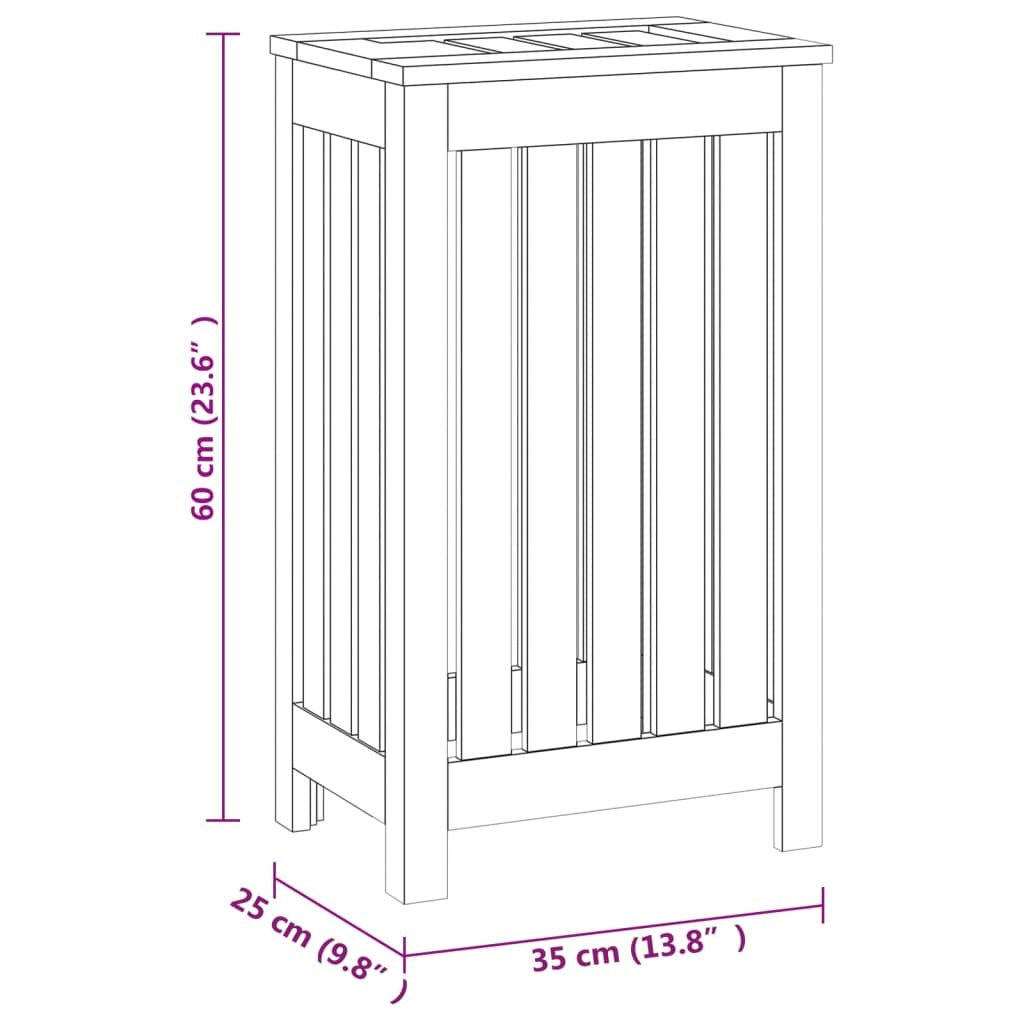 Wash Bin Solid Teak Wood Laundry Basket Slatted Storage Bathroom 35x25x60cm