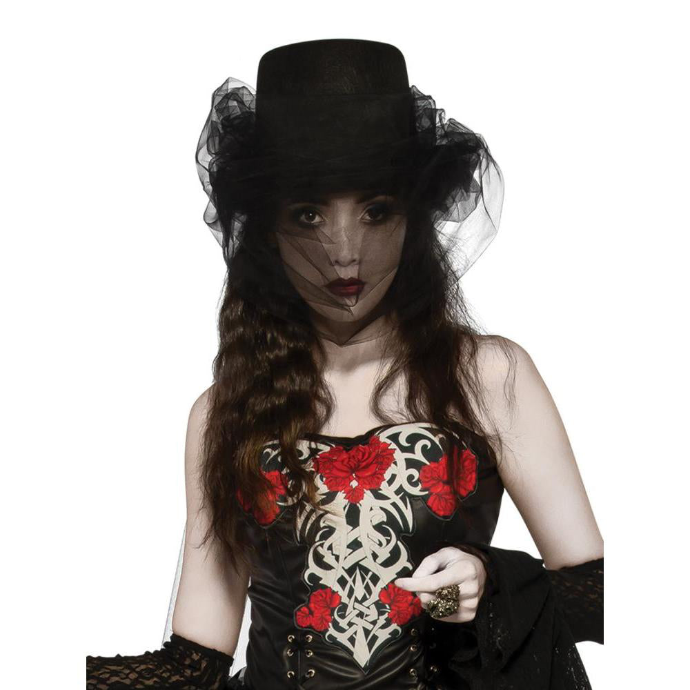 Heart of Darkness Adult Top Hat with Tulle for Halloween Dress Up