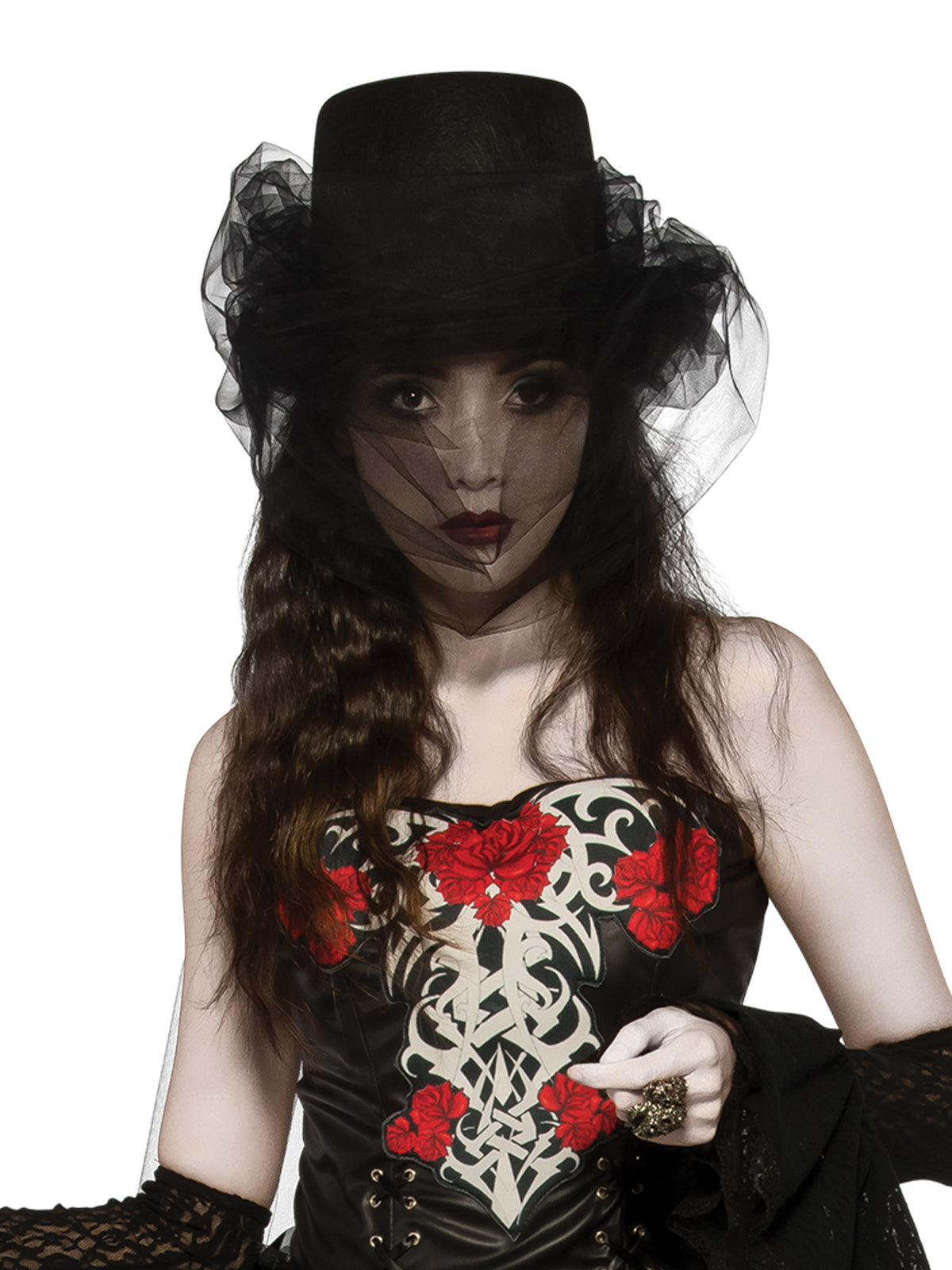Heart of Darkness Adult Top Hat with Tulle for Halloween Dress Up