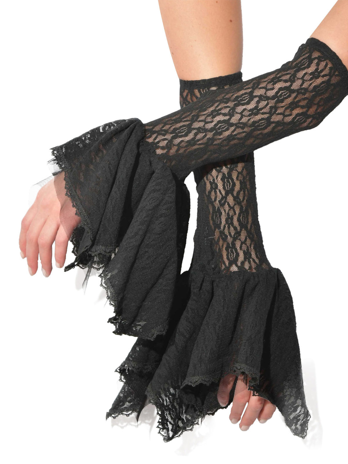 Grim Gauntlets for Adults Black Lace Elbow High Halloween Accessory