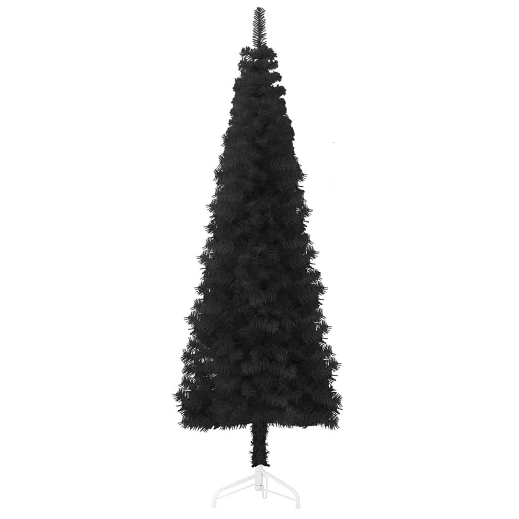 Slim Half Christmas Tree PVC Space Saving Stand Xmas Home Decor 240cm Black