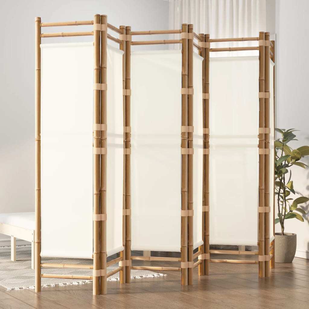 6-Panel Room Divider Bamboo Canvas Foldable Privacy Screen 240cm Home Decor