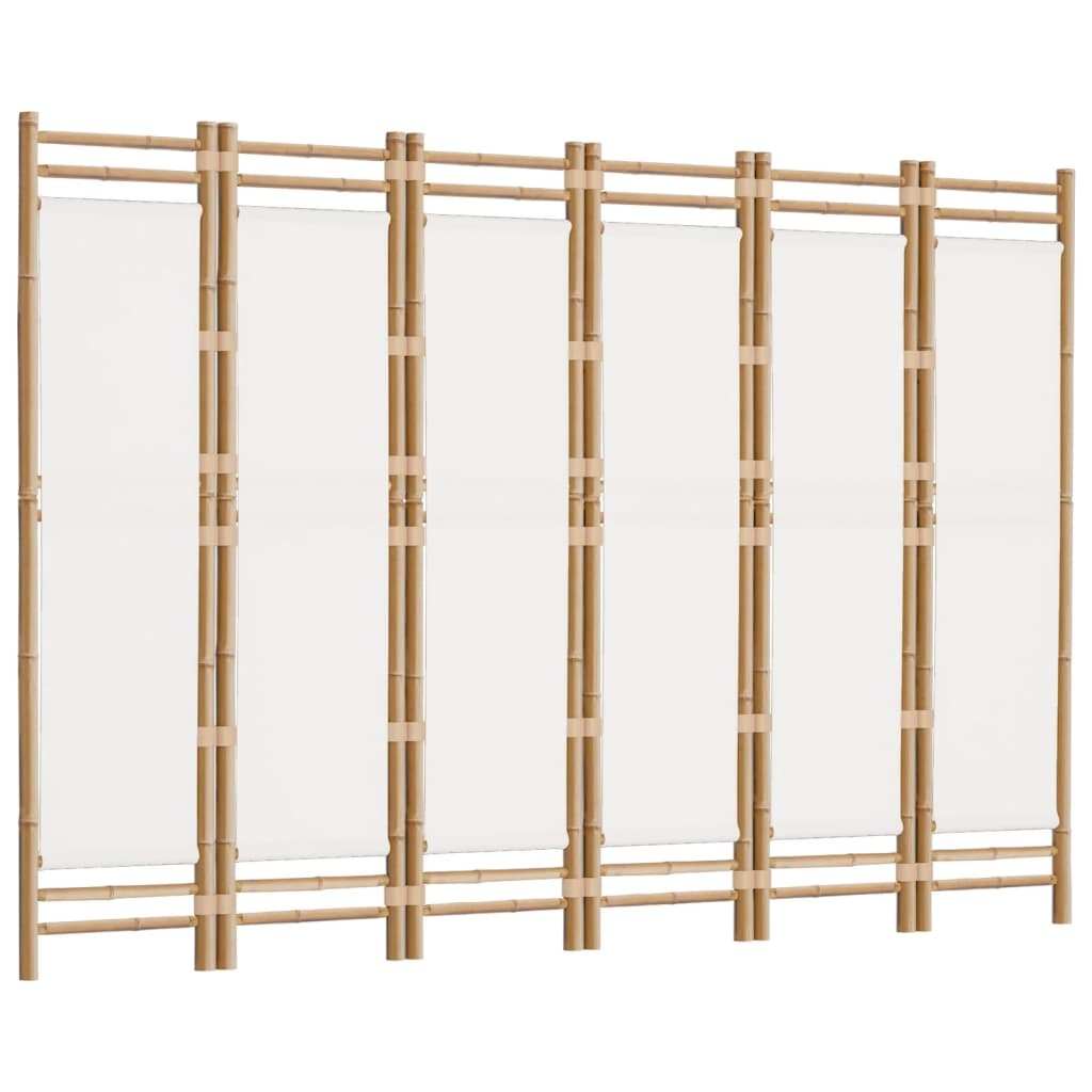 6-Panel Room Divider Bamboo Canvas Foldable Privacy Screen 240cm Home Decor