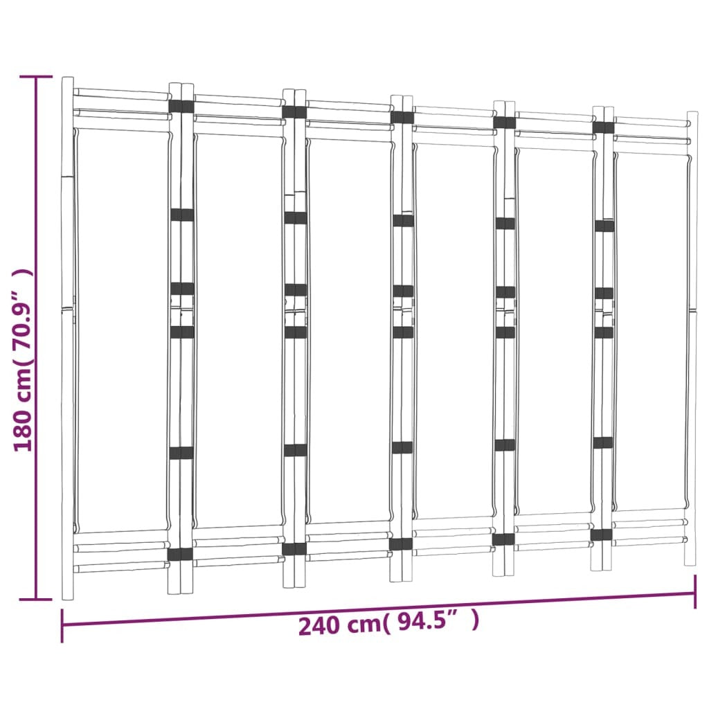 6-Panel Room Divider Bamboo Canvas Foldable Privacy Screen 240cm Home Decor
