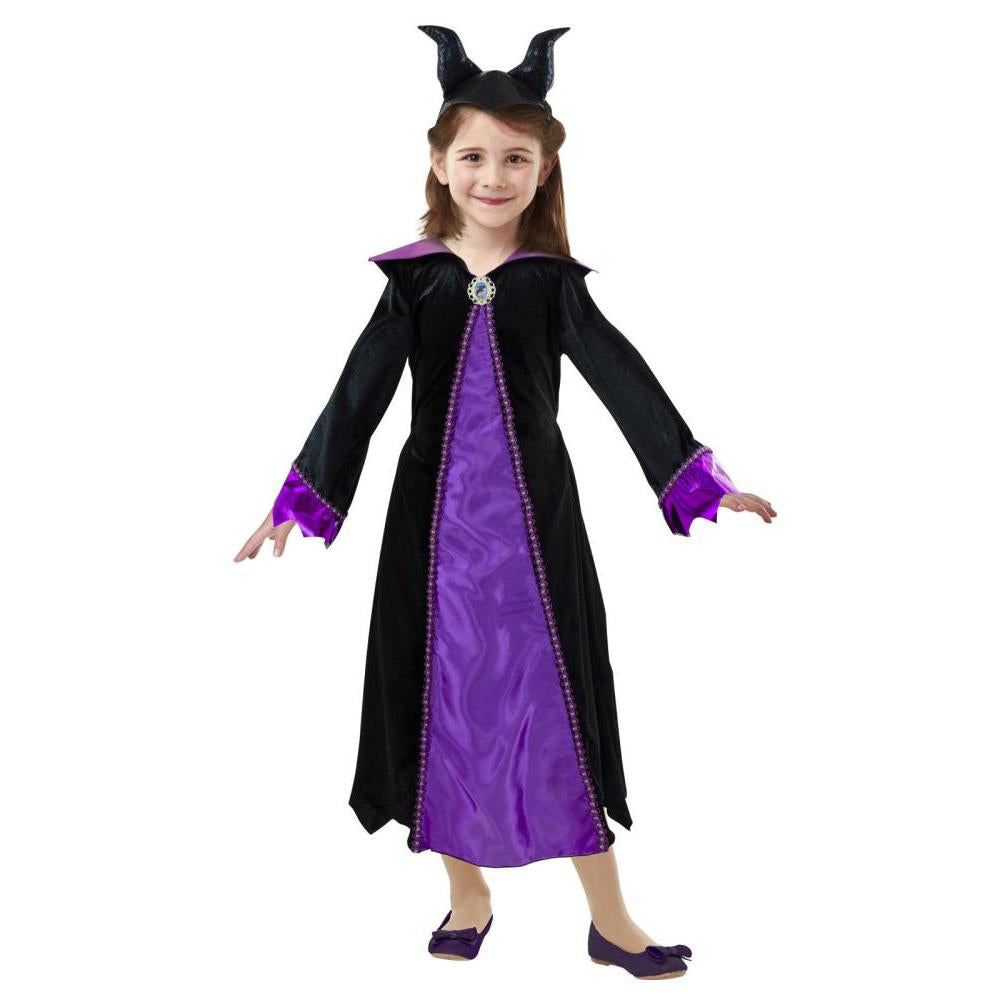 Maleficent Deluxe Costume Girls Disney Dress with Collar and Horn Headband