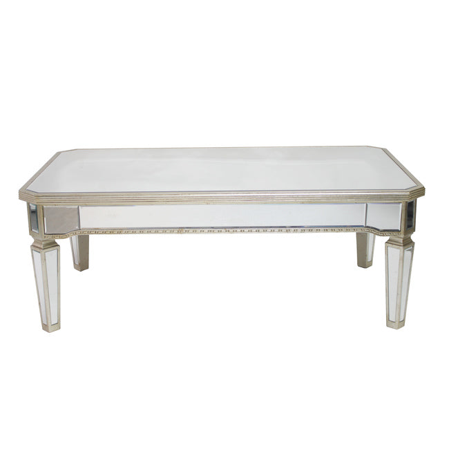 Mirrored Rectangular Coffee Table Antique Ribbed Gold Leaf Hollywood Decor