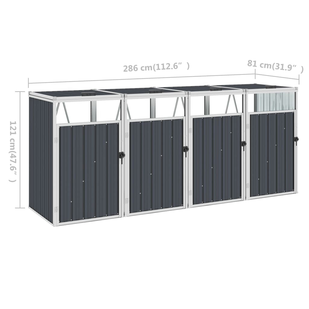 Garbage Bin Shed Galvanised Steel Quadruple Anthracite 286x81x121cm