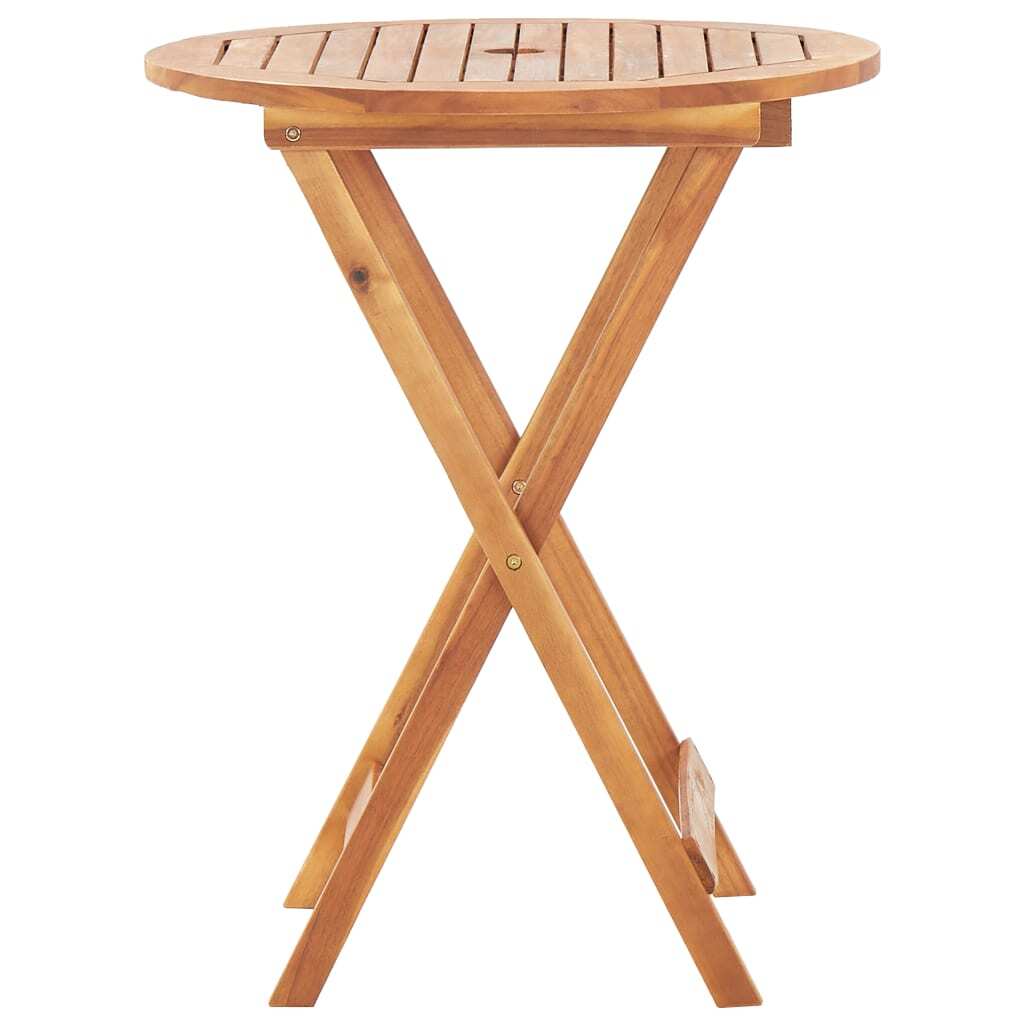 Folding Garden Table Outdoor Round Solid Acacia Wood 60cm Parasol Hole