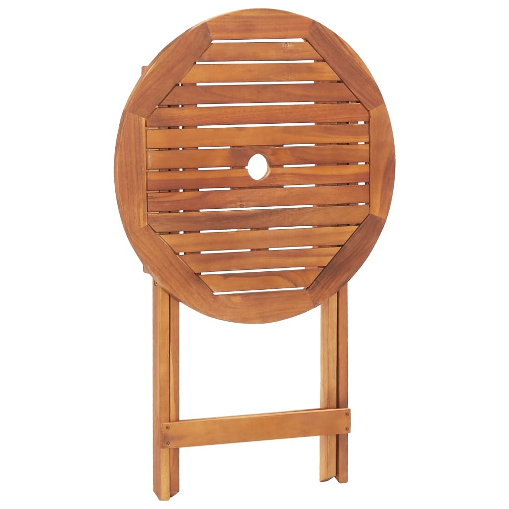 Folding Garden Table Outdoor Round Solid Acacia Wood 60cm Parasol Hole