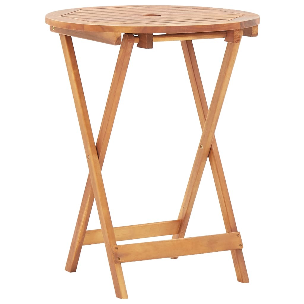 Folding Garden Table Outdoor Round Solid Acacia Wood 60cm Parasol Hole