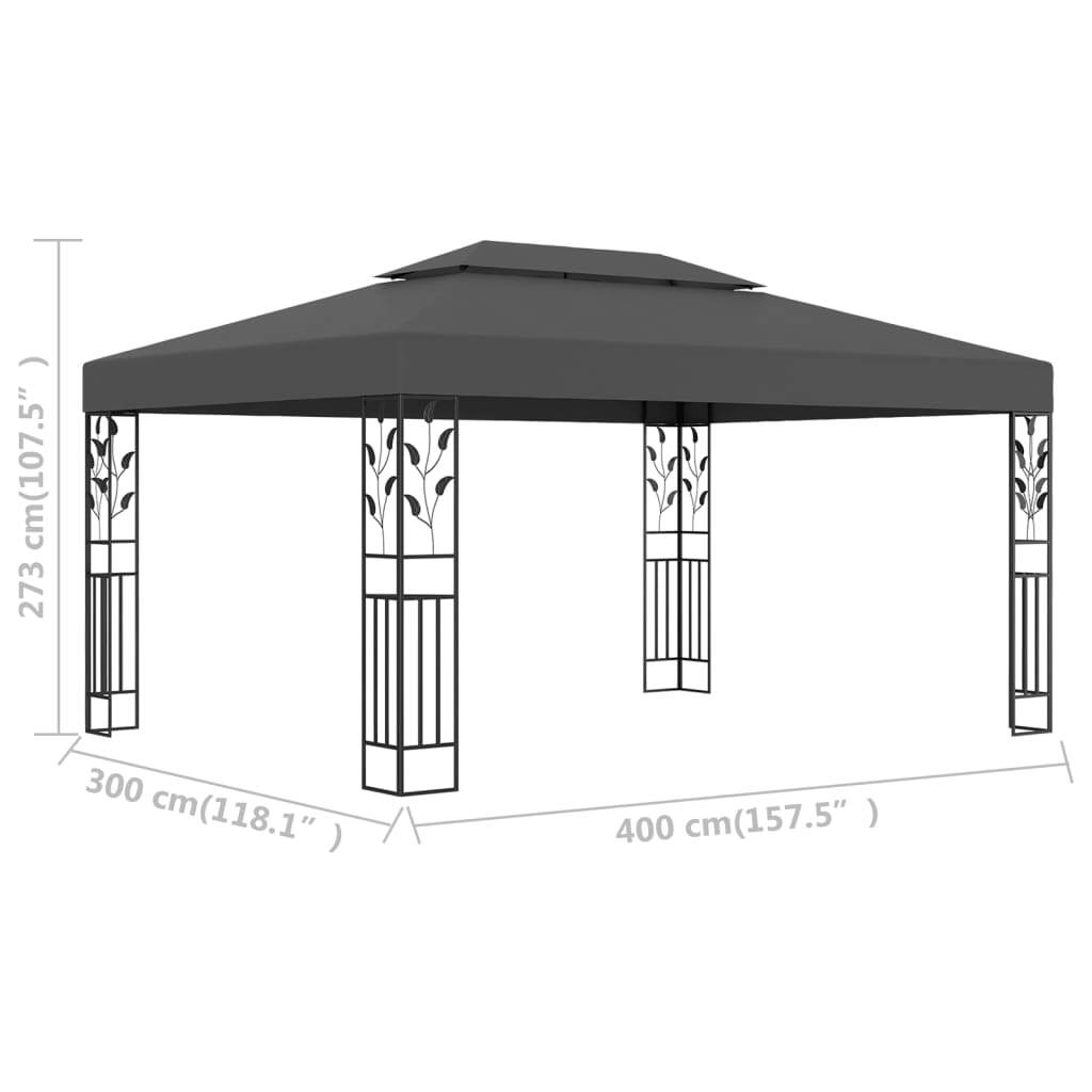 Gazebo with Double Roof Powder-Coated Steel Water-Resistant 3x4m Anthracite