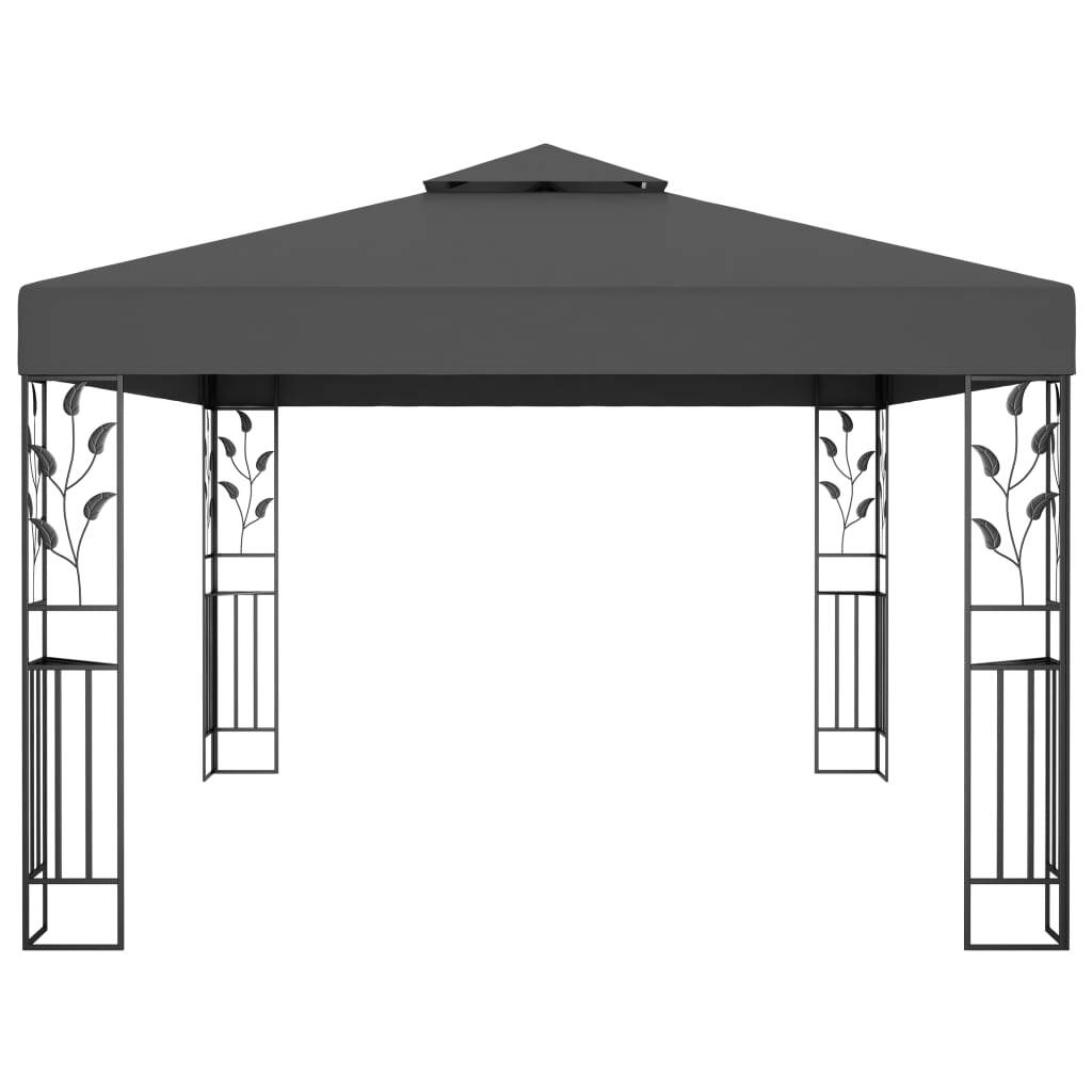 Gazebo with Double Roof Powder-Coated Steel Water-Resistant 3x4m Anthracite