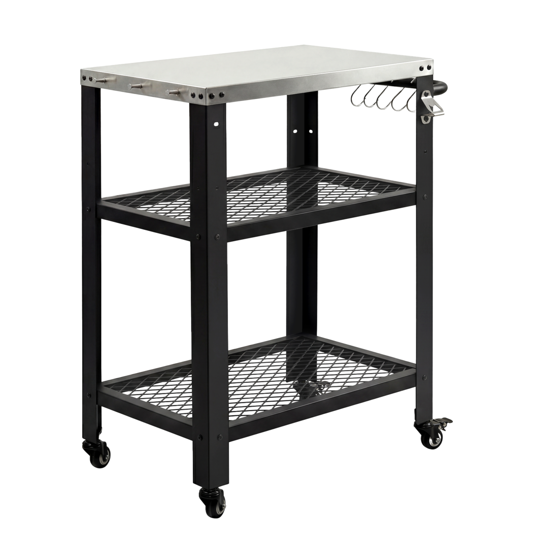 Levede Outdoor Kitchen Cart Mobile BBQ Grill Trolley Stainless Steel Prep Table-2050059021725077512