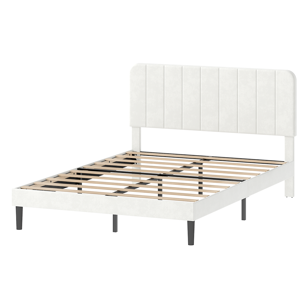 Levede Double Bed Frame Upholstered Adjustable Headboard Bed Platform White-2065254299478396936