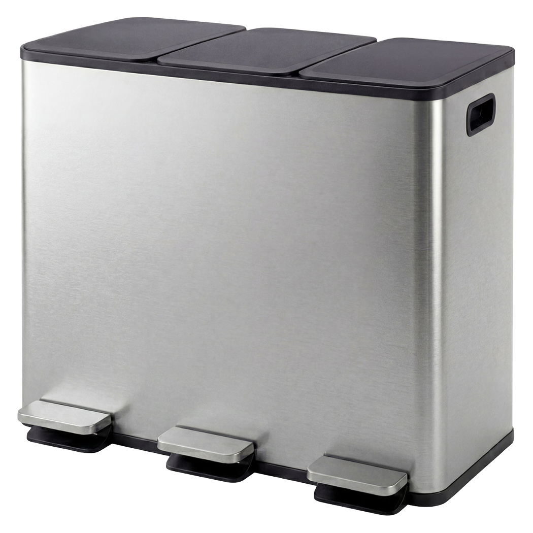 Toque Pedal Rubbish Bin Kitchen Trash Can Stainless Steel 3 x 18L Waterproof-2050056777290092552