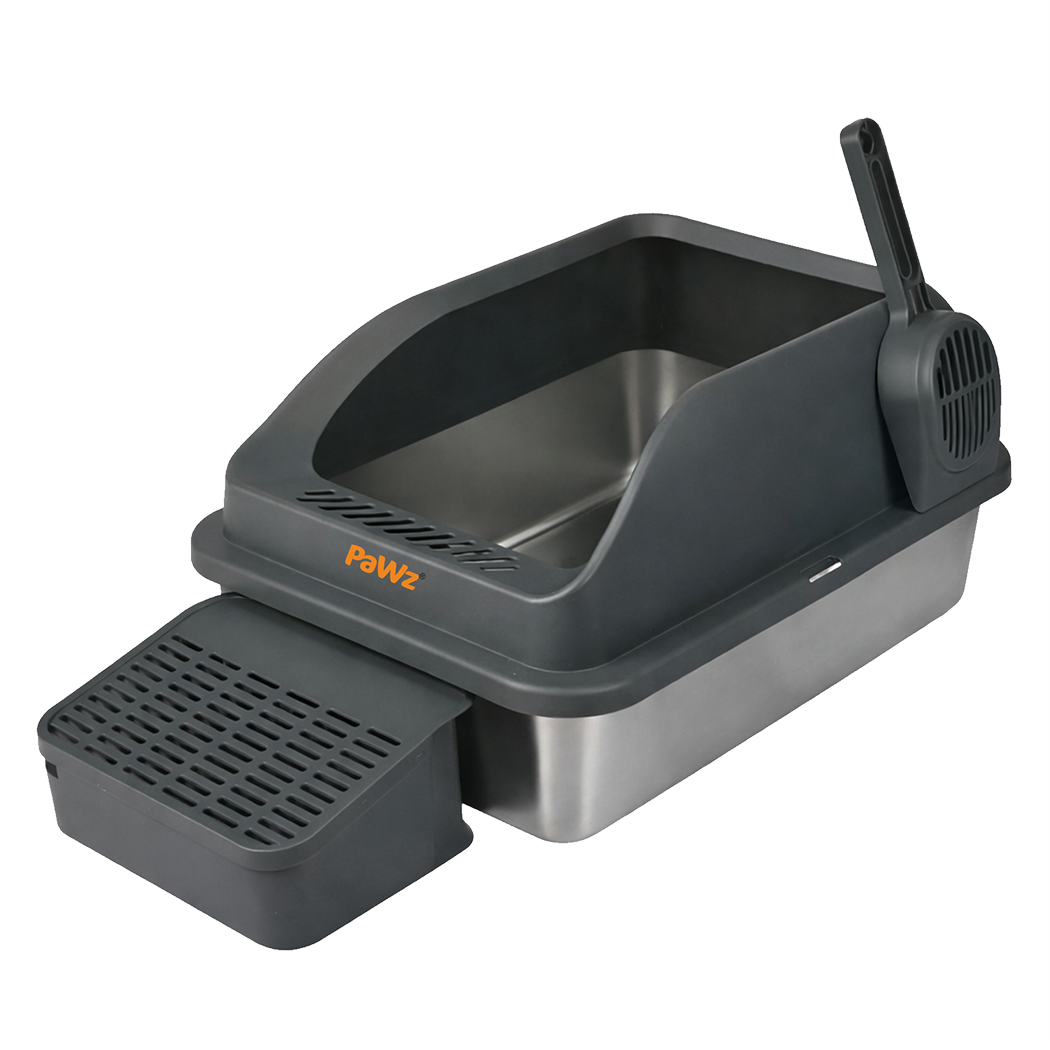 Pawz Stainless Steel Cat Litter Box Big Cats Kitten High Sided Easy Clean Grey-2065254294315208712