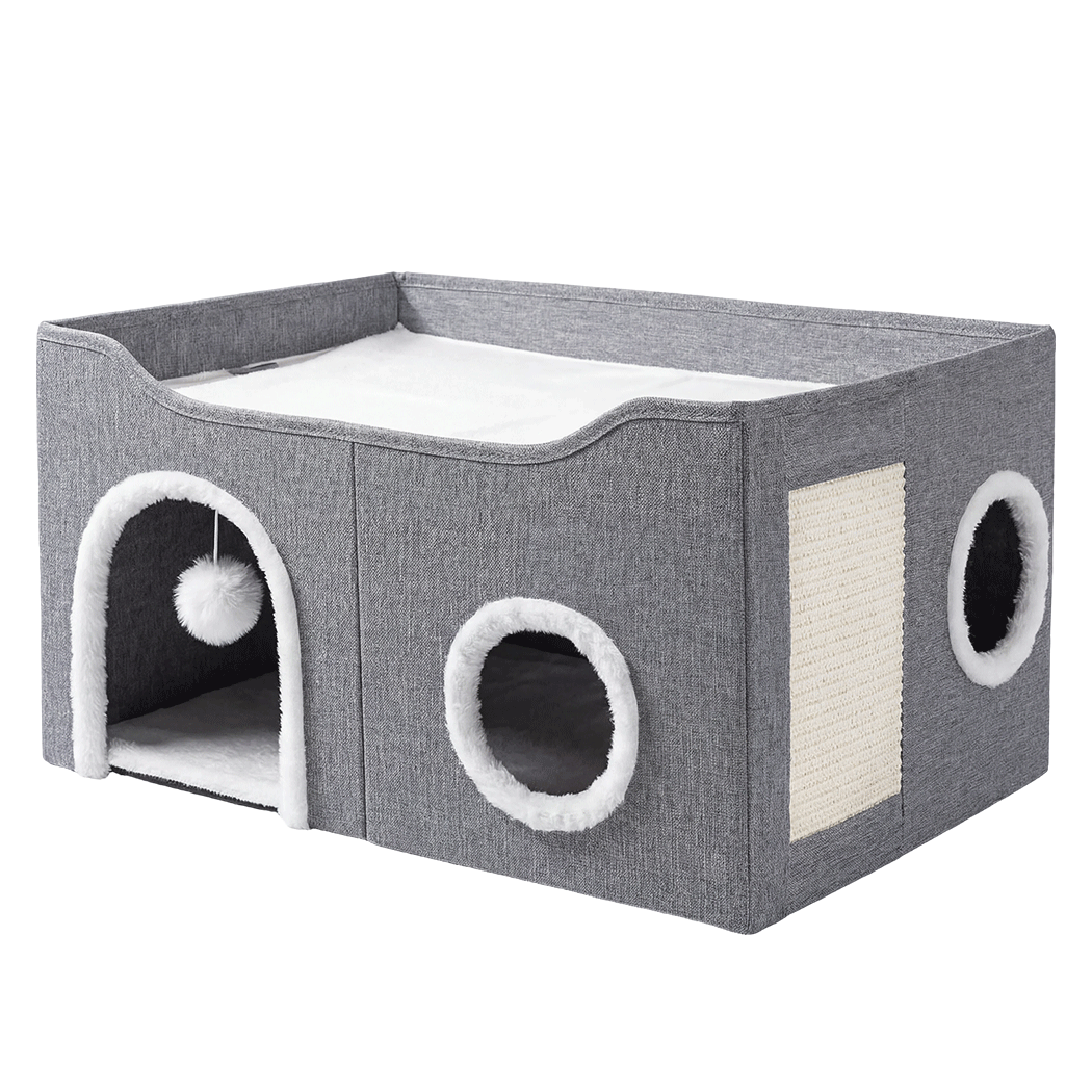 Pawz Foldable Cat House Cave Bed Hideaway Interactive Nest Scratching Board-2050056785997467656