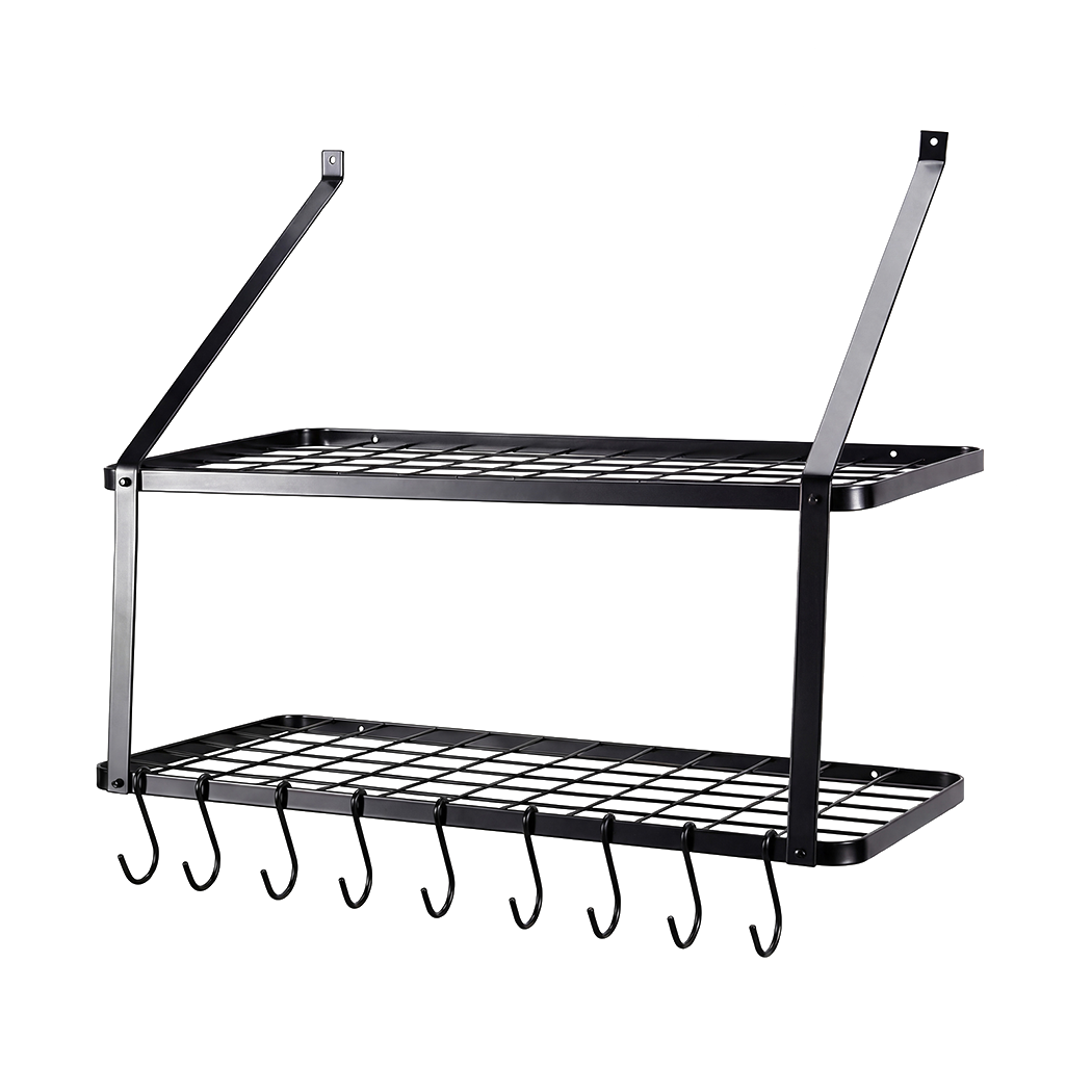 Toque Metal Pot Pan Rack Hanging Kitchen Shelf Wall Mounted Organizer 10 Hooks-2061251871485595656