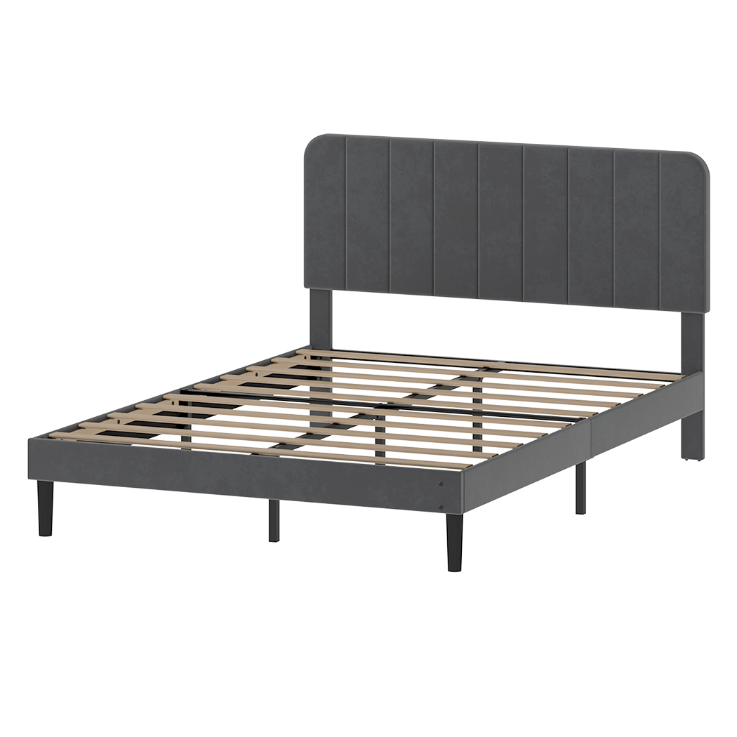 Levede Double Bed Frame Upholstered Adjustable Headboard Bed Platform Dark Grey-2050056771191574536