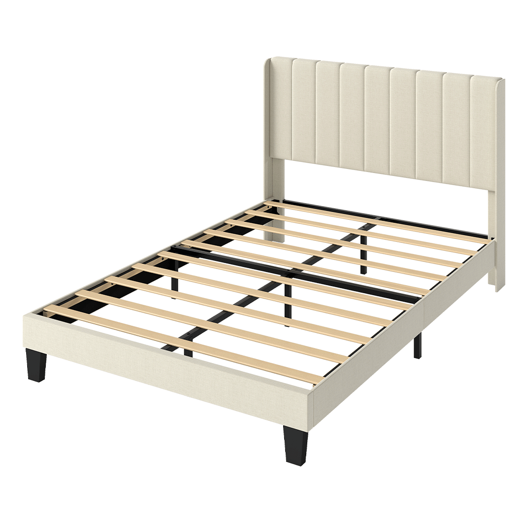 Levede Metal Wooden Bed Frame Double Panel Plush Upholstered Mattress Platform-2050056770302382088