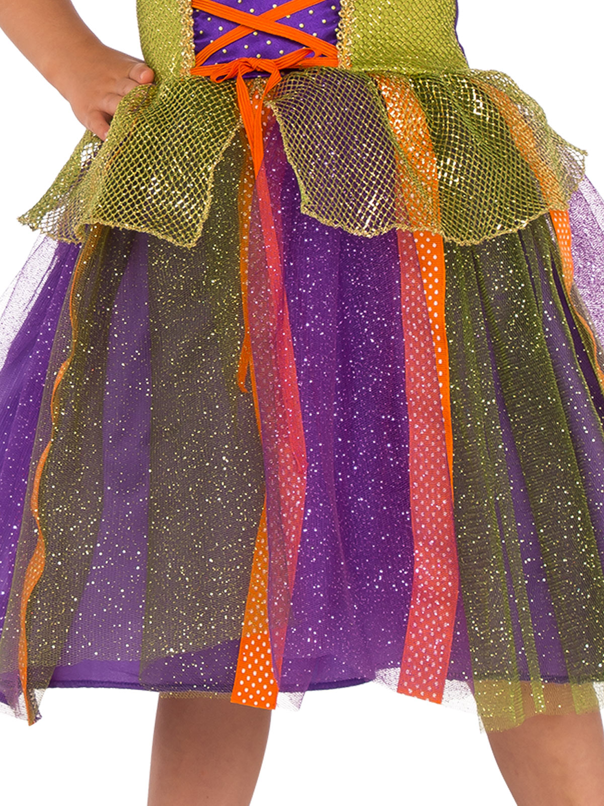 Girls Witch Costume for Halloween and Book Fun Day with Hat- Multi Colour