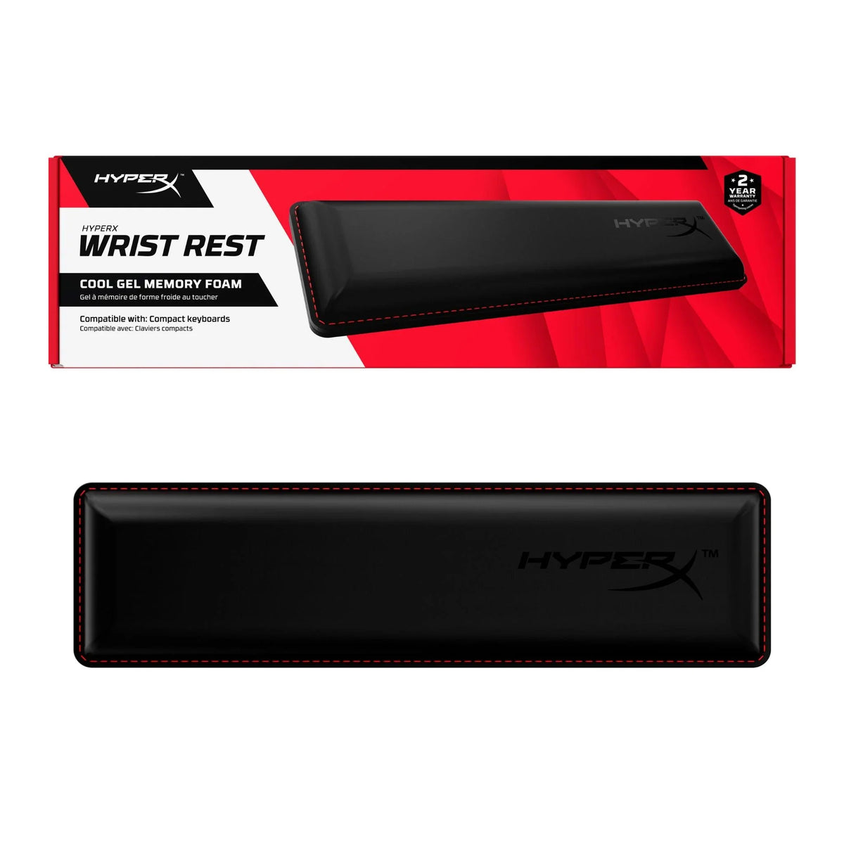 HyperX Wrist Rest Black with Cool Gel Infused Memory Foam Anti Fray Stitching and Anti Slip Natural Rubber Base for Full Sized Keyboards