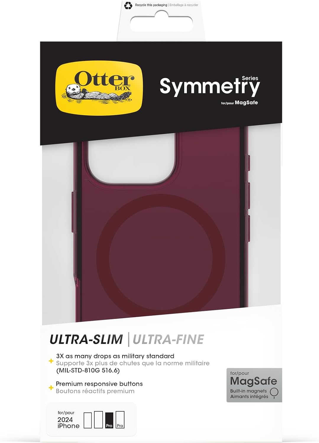 OtterBox Symmetry Series Clear MagSafe Case iPhone 16 Pro Shockproof Red