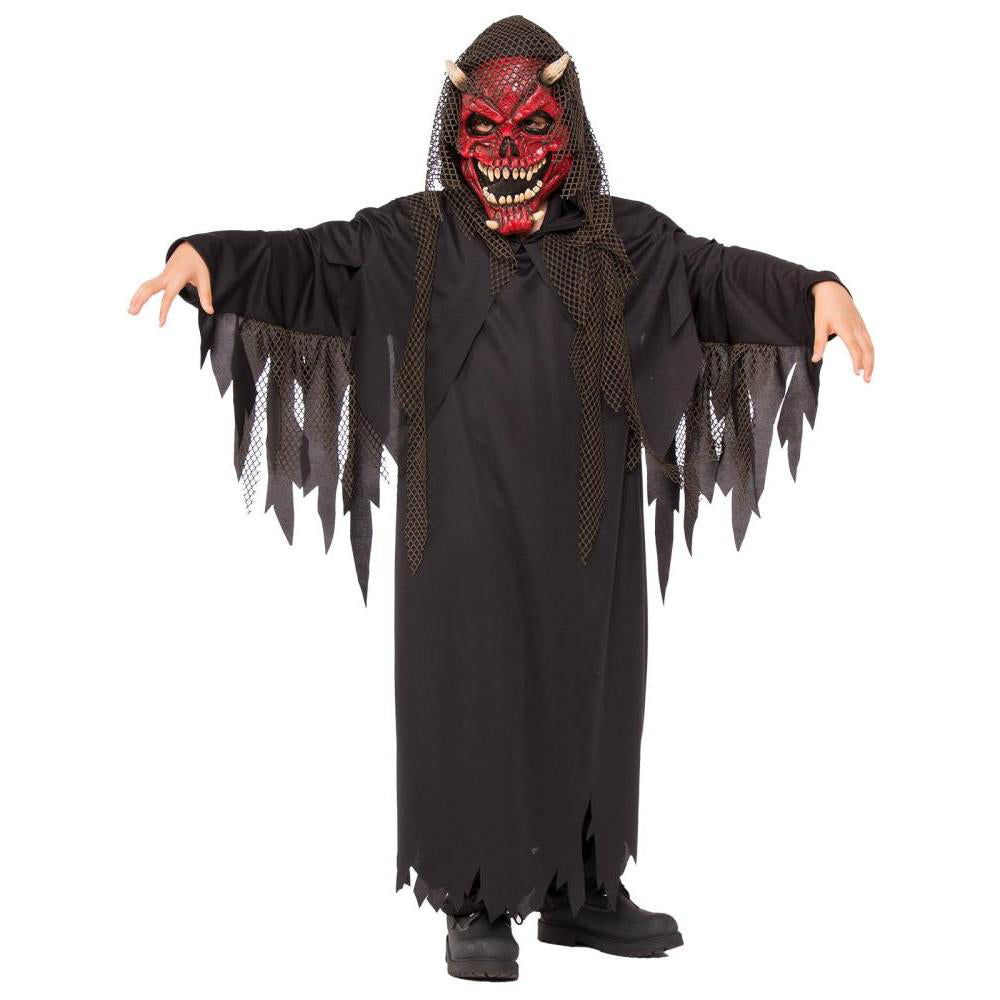 Hell Raiser Kids Costume with Jagged Robe and Textured Demon Face Mask